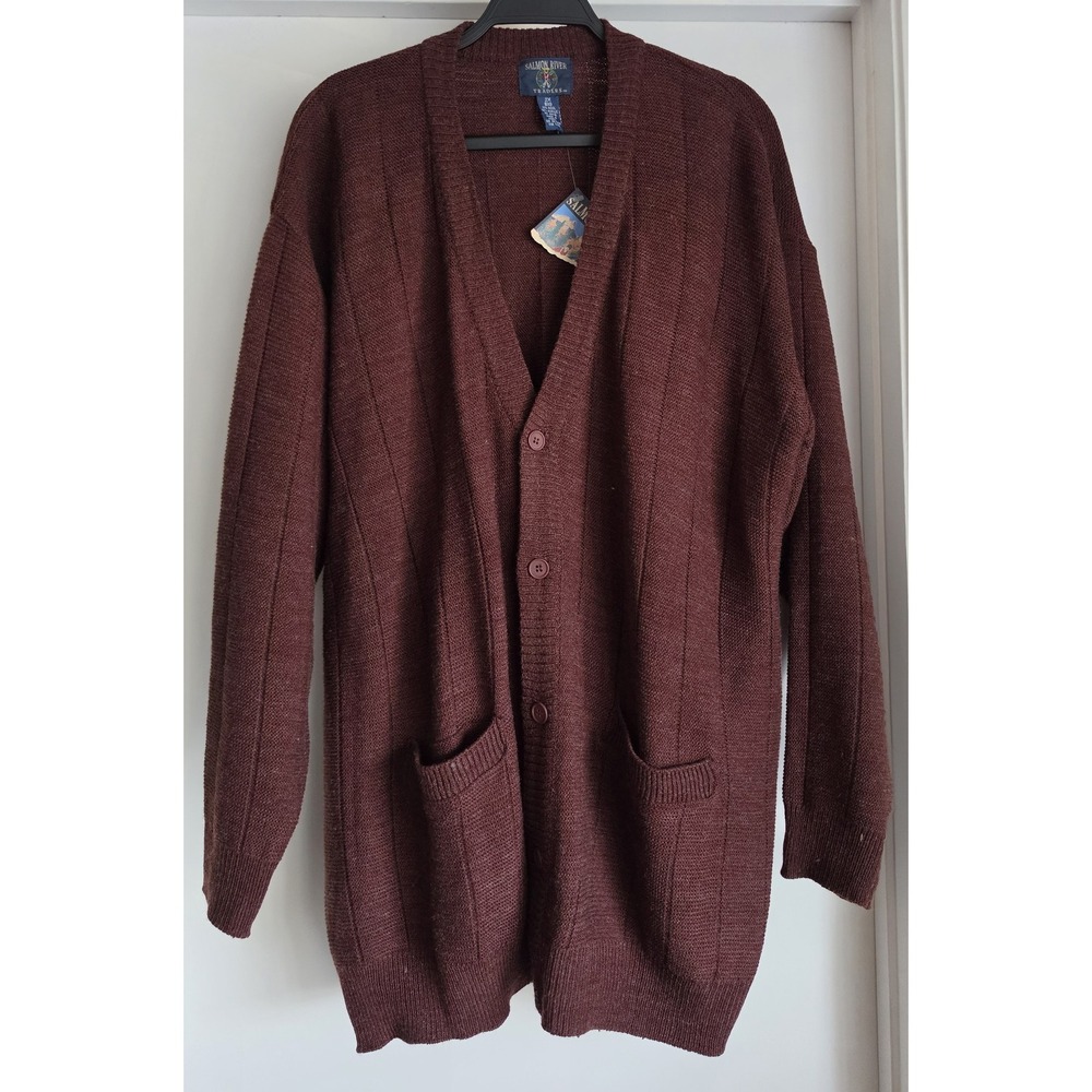 NWT Vintage Salmon River Traders Cardigan Men 2X Maroon V-Neck Classic Sweater